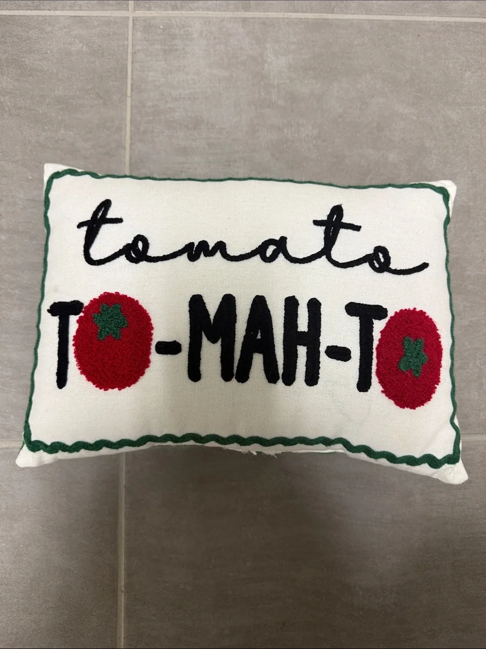 Tomato Decorative Embroidered Pillow - White, Red, Green